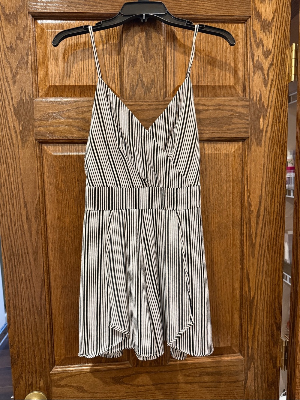 Women’s Striped Spaghetti Strap Romper - Black & White